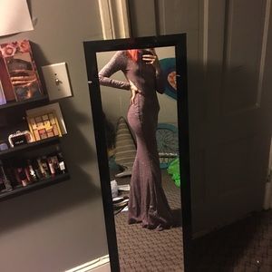 Long sleeve purple glitter prom dress